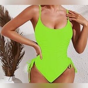 Womens Ruched High Cut One Piece   (M)
